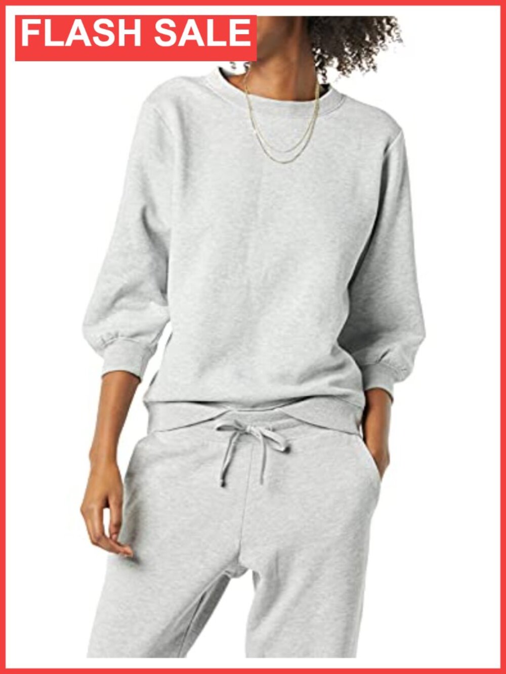 French Terry Fleece Crewneck Sweatshirt Loose Fit 3/4 Blouson Sleeve